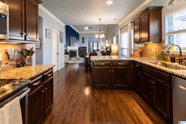 kitchen featuring tasteful backsplash, dark hardwood / wood-style flooring, sink, and a wealth of natural light