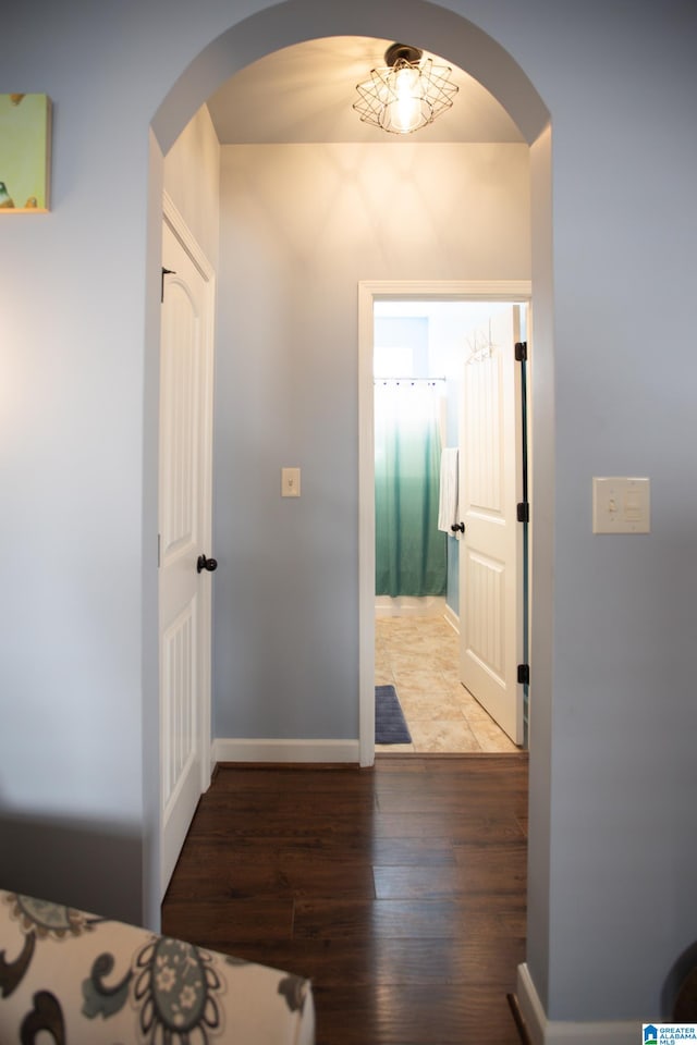 hallway featuring wood-type flooring