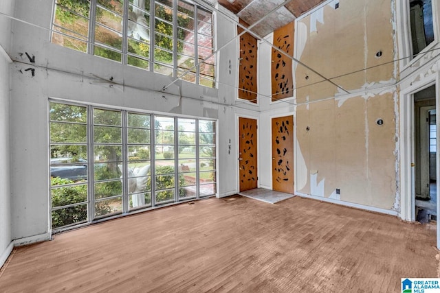 interior space with hardwood / wood-style flooring and a high ceiling