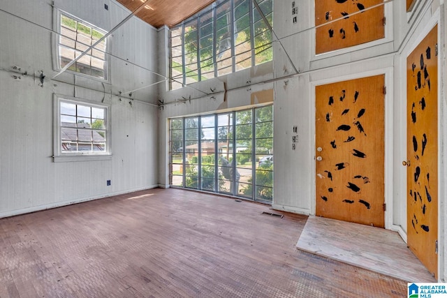 entryway with a high ceiling and hardwood / wood-style floors