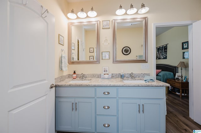 bathroom with wood-type flooring and vanity