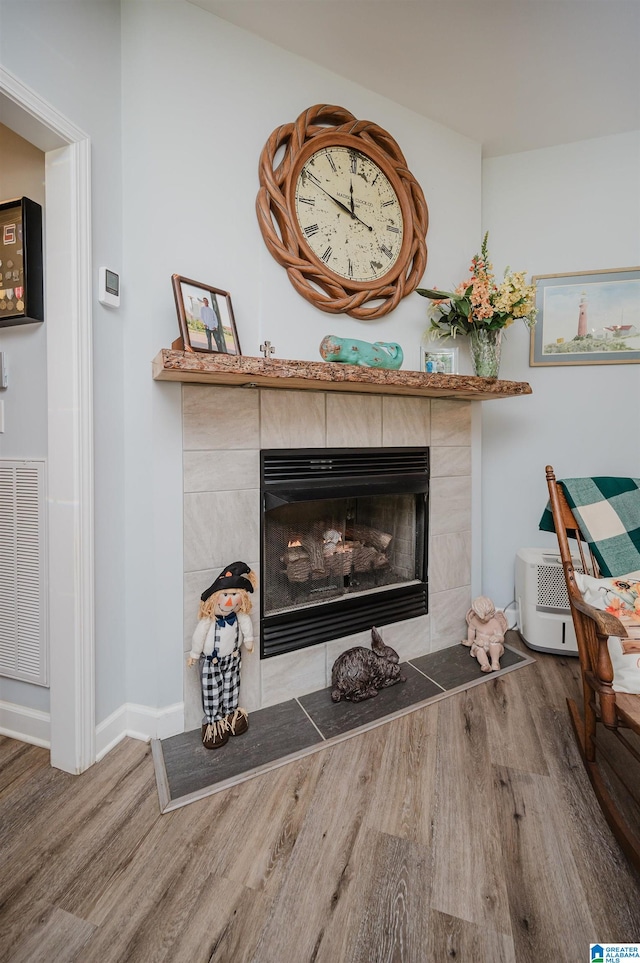 details with a fireplace and hardwood / wood-style floors