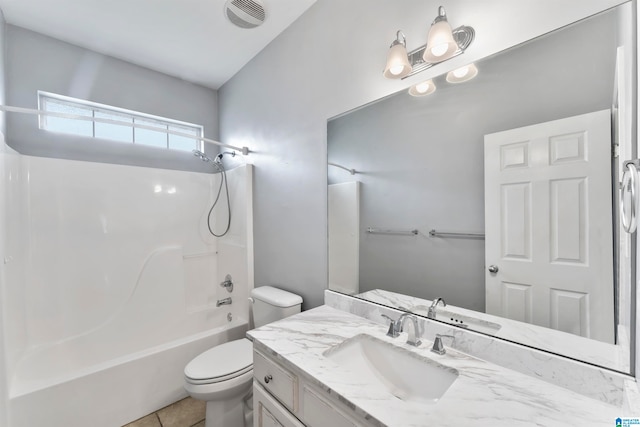 full bathroom featuring tile patterned flooring, vanity, toilet, and shower / bathing tub combination