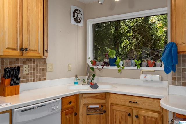 kitchen featuring dishwasher, sink, and decorative backsplash