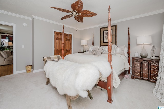 477 Seales Rd, Helena, AL 35022 - carpeted bedroom with ensuite bathroom, baseboards, ornamental molding, and ceiling fan