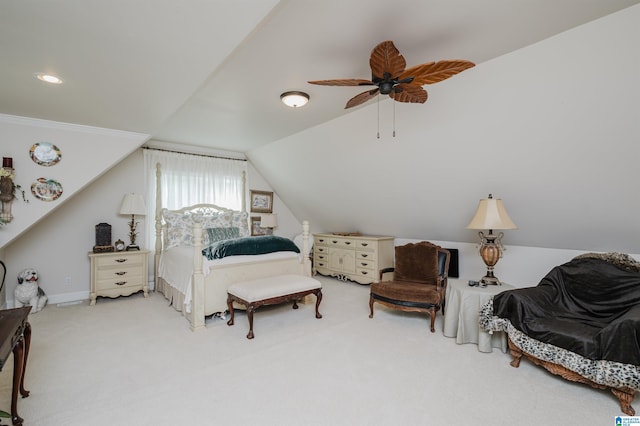 477 Seales Rd, Helena, AL 35022 - bedroom featuring a ceiling fan, carpet, and lofted ceiling