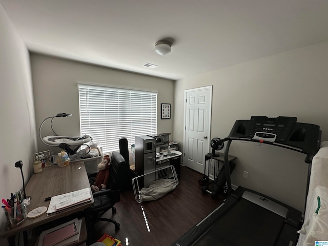 home office featuring dark hardwood / wood-style floors