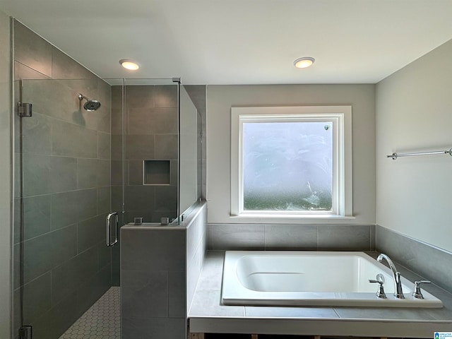 bathroom with plus walk in shower