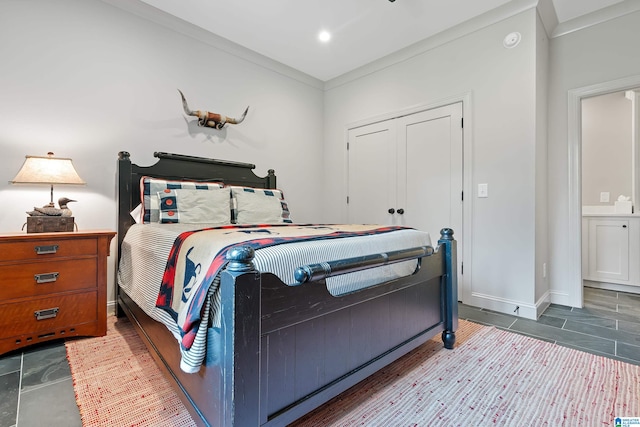 bedroom featuring crown molding