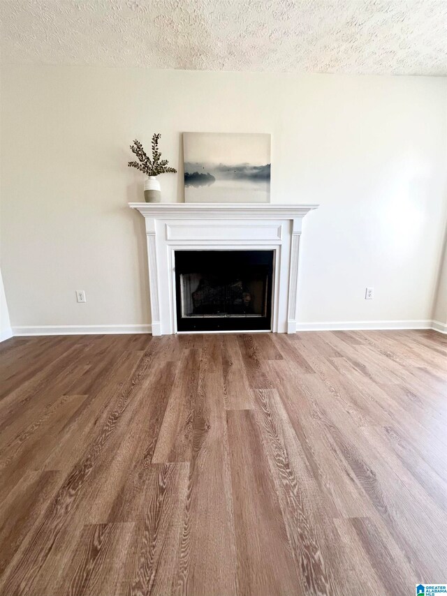 interior space featuring wood-type flooring and a textured ceiling