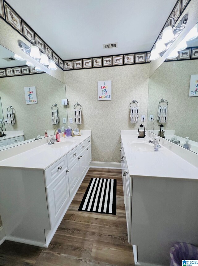 bathroom featuring vanity and wood-type flooring