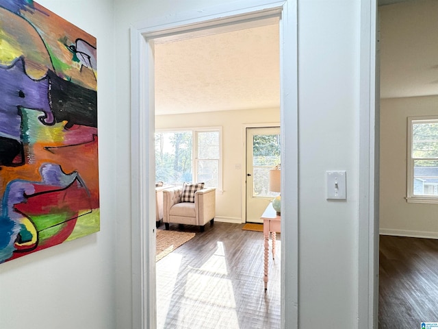 hall with dark hardwood / wood-style flooring