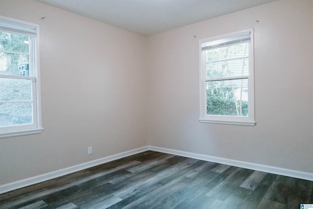 spare room with a healthy amount of sunlight and dark wood-type flooring