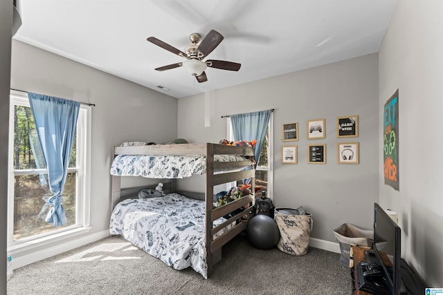 bedroom with carpet and ceiling fan