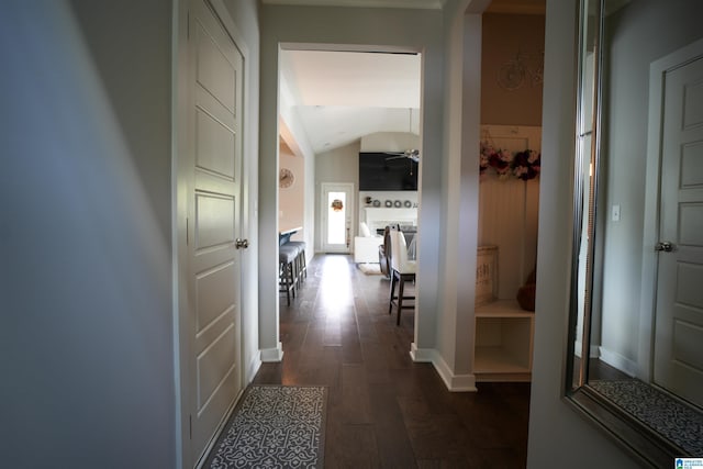 617 Windmill Cir, Helena, AL 35080 - hall featuring dark wood-style flooring, vaulted ceiling, and arched walkways