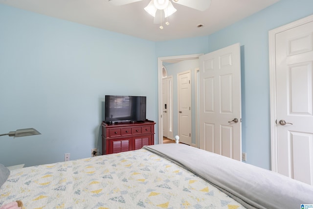 bedroom featuring ceiling fan