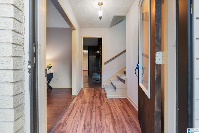 entrance foyer featuring a textured ceiling and dark hardwood / wood-style floors