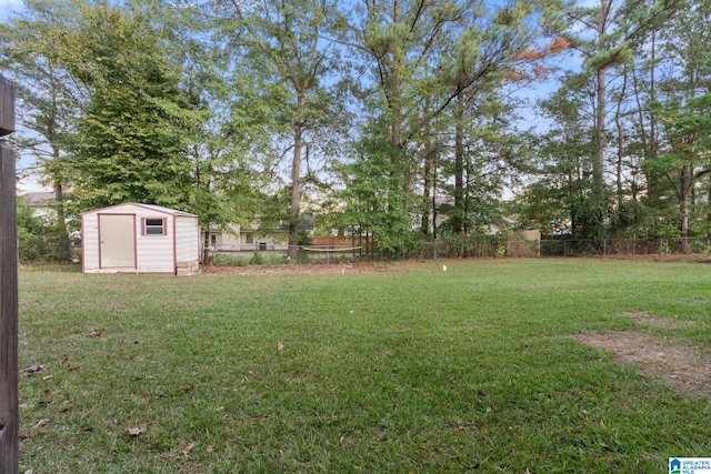 view of yard featuring a storage shed