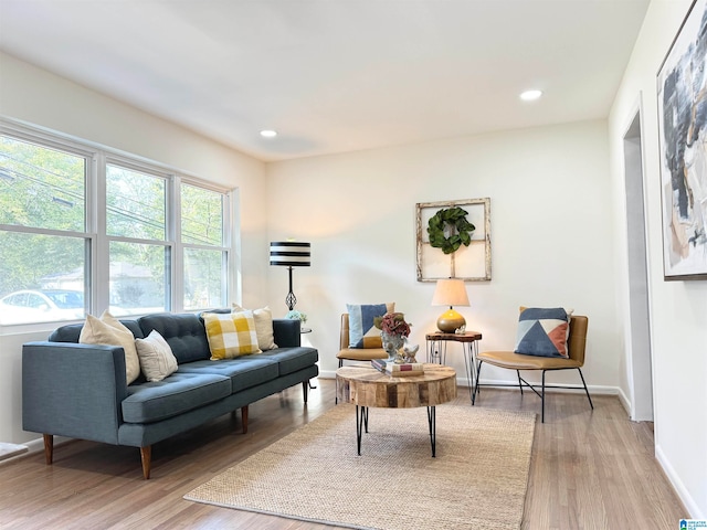 living room with light hardwood / wood-style floors