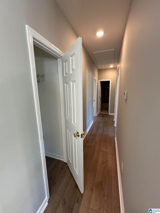 hall with dark hardwood / wood-style flooring