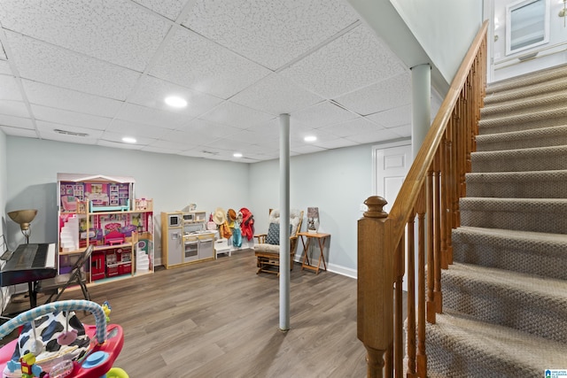 2825 Cahawba Trl, Birmingham, AL 35243 - playroom featuring visible vents, baseboards, recessed lighting, wood finished floors, and a drop ceiling