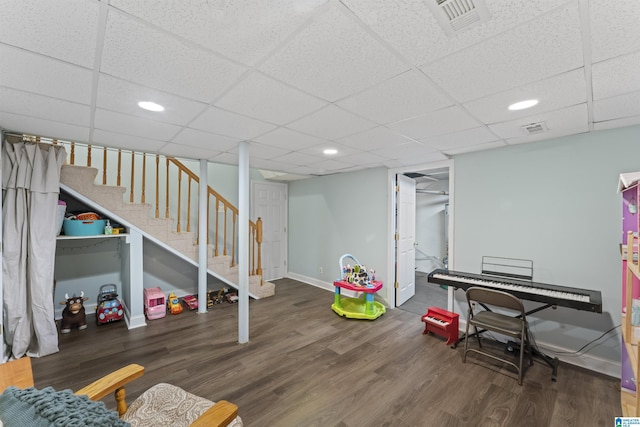 2825 Cahawba Trl, Birmingham, AL 35243 - rec room with wood finished floors, baseboards, a drop ceiling, and visible vents