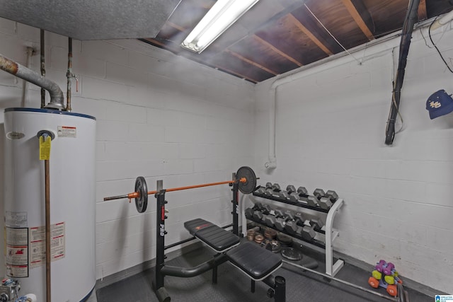 2825 Cahawba Trl, Birmingham, AL 35243 - exercise room with concrete block wall and water heater