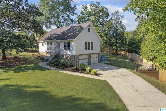 2825 Cahawba Trl, Birmingham, AL 35243 - view of front of property featuring concrete driveway, stairway, stone siding, an attached garage, and a front yard