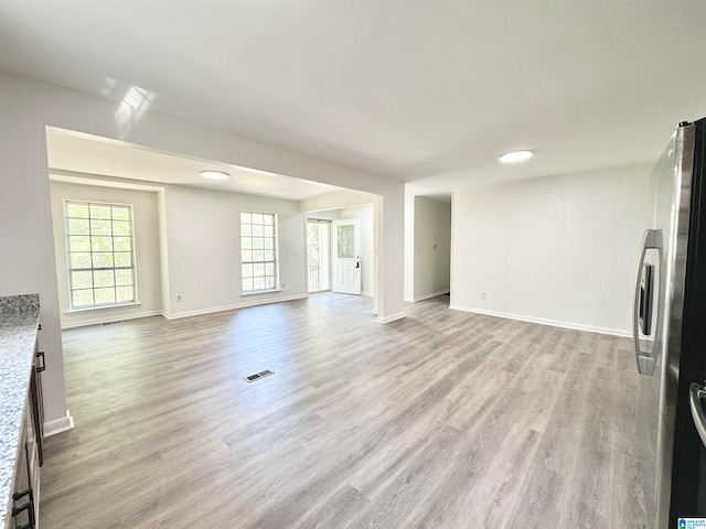 unfurnished living room with light hardwood / wood-style flooring