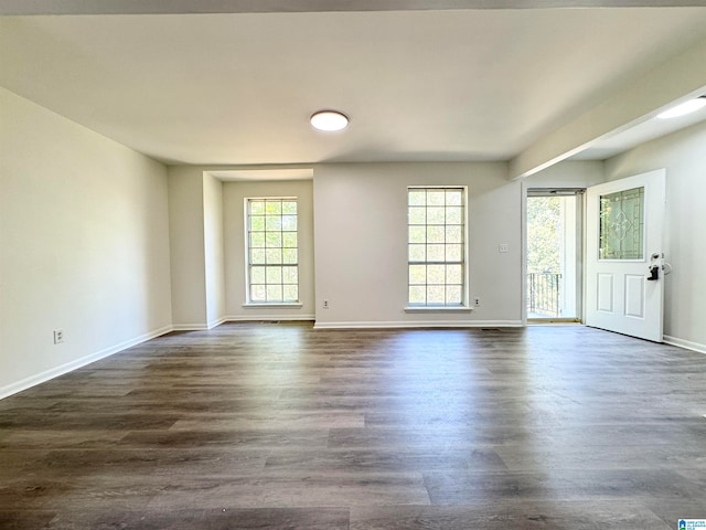 interior space with dark wood-type flooring