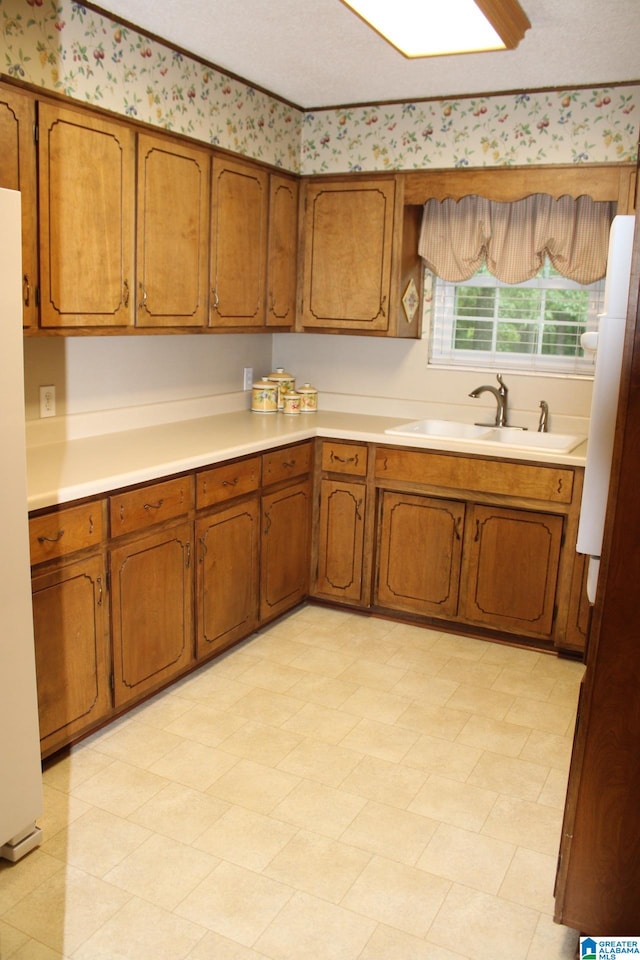 kitchen featuring sink and white fridge