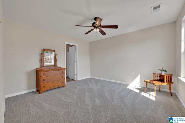 unfurnished bedroom with carpet flooring and ceiling fan