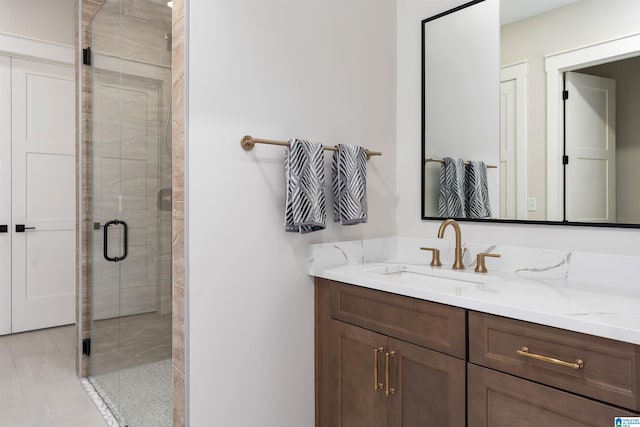 full bath with a stall shower and vanity