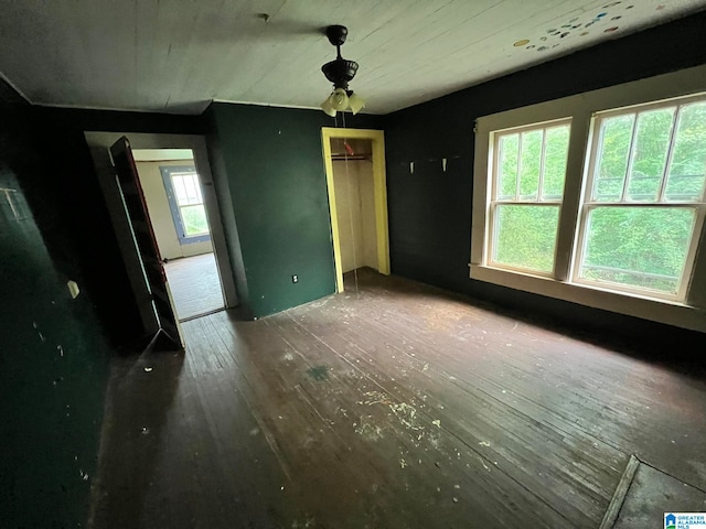 interior space featuring ceiling fan and hardwood / wood-style flooring