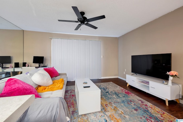1327 31st St S Unit B, Birmingham, AL 35205 - living area with ceiling fan, wood finished floors, a textured ceiling, a desk, and baseboards