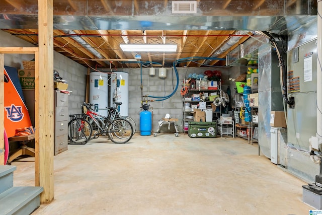 basement featuring water heater