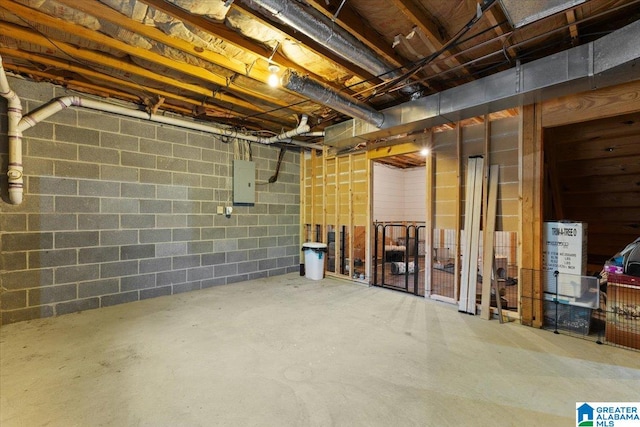 basement with electric panel