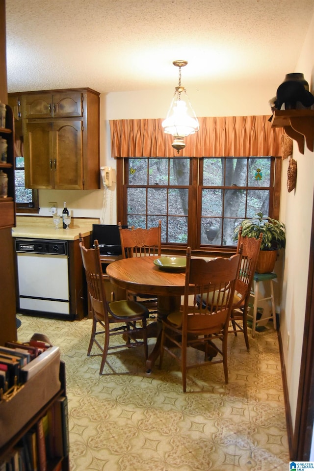 dining space featuring a textured ceiling