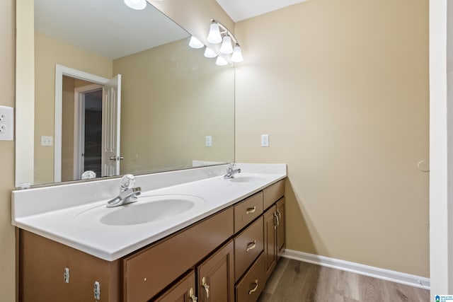 bathroom with wood-type flooring and vanity