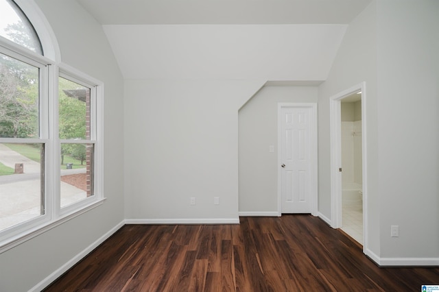 interior space featuring lofted ceiling and dark hardwood / wood-style floors