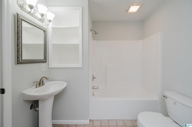 bathroom featuring shower / bath combination, toilet, and tile patterned floors