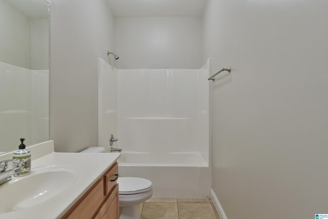 full bathroom featuring vanity, toilet, bathtub / shower combination, and tile patterned floors