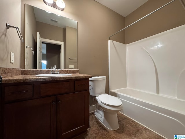 full bathroom featuring shower / bath combination, vanity, and toilet