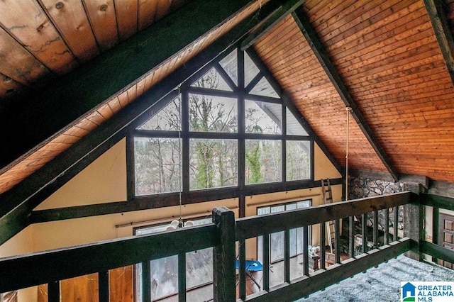 interior details with beamed ceiling and wood ceiling