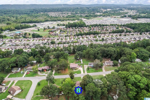 drone / aerial view featuring a mountain view