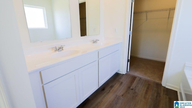 bathroom featuring hardwood / wood-style floors and vanity