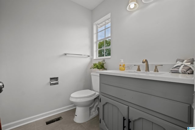 bathroom with tile patterned flooring, vanity, and toilet