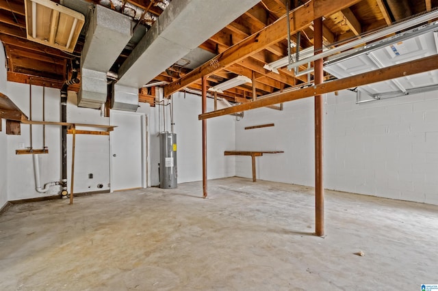 basement featuring water heater