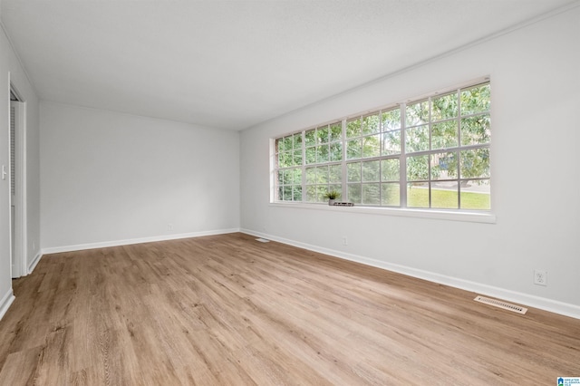 unfurnished room with a wealth of natural light and light hardwood / wood-style floors