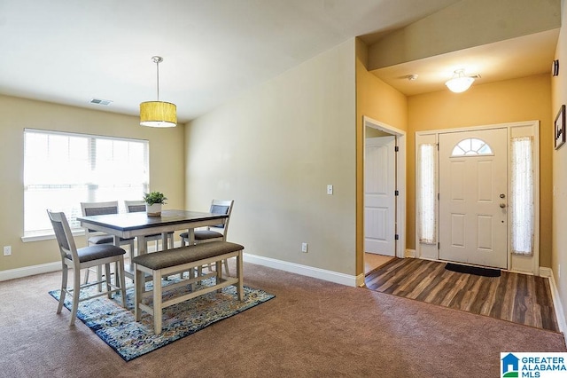 view of carpeted dining room